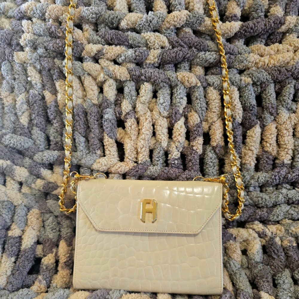 Crocodile Leather Cream and Gold Crossbody